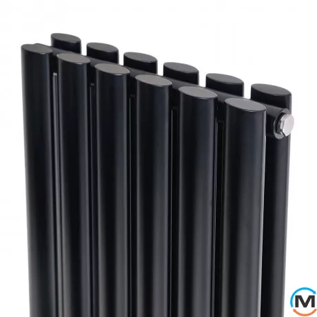 Вертикальный дизайнерский радиатор ARTTIDESIGN Rimini II 6/1800/354/50 черный матовый, Подключение радиатора: Нижнее, Исполнение: Вертикальный, Цвет: Черный, Высота (мм): 1800, Кол-во секций: 6, Длина (мм): 354, Глубина (мм): 103, Количество рядов: 2, фото , изображение 2