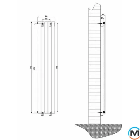 Дизайнерський радіатор вертикальний ARTTIDESIGN Livorno 5/1800/340 білий матовий, Колір: Білий, Кількість секцій: 5, Глибина (мм): 93, Довжина (мм): 340, фото , зображення 4