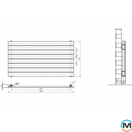 Горизонтальный дизайн радиатор ARTTIDESIGN Livorno G 8/544/1000 черный матовый, Цвет: Серый, Высота (мм): 544, Кол-во секций: 8, Длина (мм): 1000, фото , изображение 4