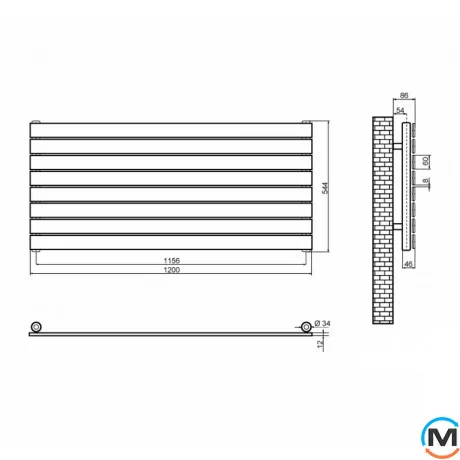 Горизонтальний дизайн радіатор ARTTIDESIGN Livorno G 8/544/1200 білий матовий, Колір: Білий, Висота (мм): 544, Кількість секцій: 8, Довжина (мм): 1200, фото , зображення 4