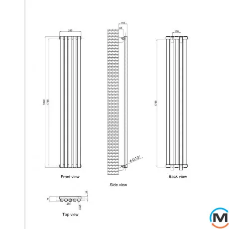 Вертикальный дизайнерский радиатор ARTTIDESIGN Matera 5/1800/295 серый матовый, Цвет: Серый, Кол-во секций: 5, Длина (мм): 295, фото , изображение 3