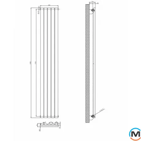 Вертикальный дизайнерский радиатор ARTTIDESIGN Rimini 5/1800/295 белый матовый, Подключение радиатора: Боковое, Исполнение: Вертикальный, Цвет: Белый, Высота (мм): 1800, Кол-во секций: 5, Длина (мм): 295, Глубина (мм): 103, Количество рядов: 1, фото , изображение 3