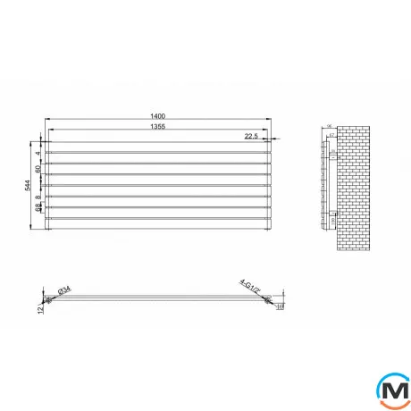 Горизонтальний дизайн радіатор ARTTIDESIGN Livorno G 8/544/1400 білий матовий, Колір: Білий, Висота (мм): 544, Кількість секцій: 8, Довжина (мм): 1400, фото , зображення 4