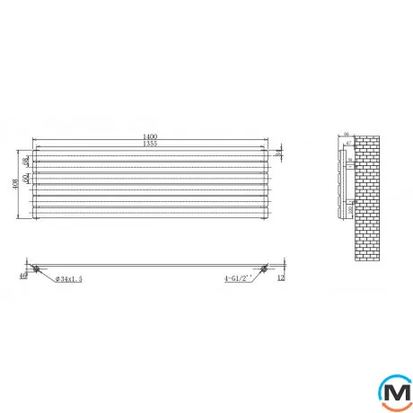 Горизонтальный дизайн радиатор ARTTIDESIGN Livorno G 6/408/1400 белый матовый, Цвет: Белый, Высота (мм): 408, Кол-во секций: 6, Длина (мм): 1400, Глубина (мм): 9.6, фото , изображение 3