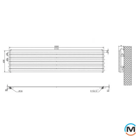 Горизонтальный дизайн радиатор ARTTIDESIGN Livorno G 6/408/1800 черный матовый, Цвет: Черный, Высота (мм): 408, Кол-во секций: 6, Длина (мм): 1800, фото , изображение 3