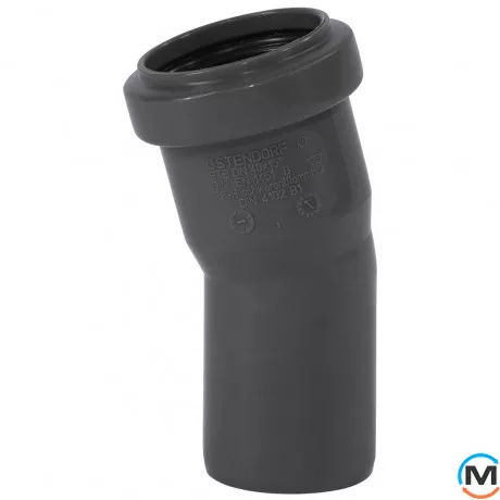 Колено канализационное Ostendorf HT-Safe 40*15˚, Вид канализации: Внутренняя, Тип канализации: Простая, Градус (град.): 15, Цвет: Темно-серый, Диаметр (мм): 40, Материал: Полипропилен PPR, фото 