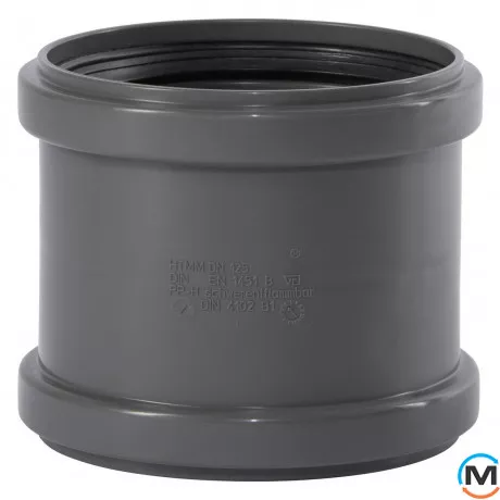 Муфта двухраструбная Ostendorf HT-Safe 125, Вариант: Двухраструбная, Вид канализации: Внутренняя, Тип канализации: Простая, Цвет: Темно-серый, Диаметр (мм): 125, Материал: Полипропилен PPR, фото 