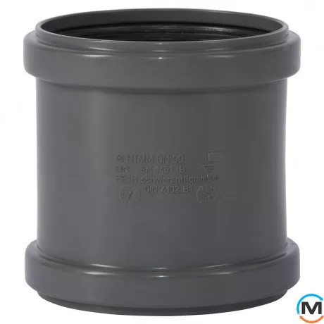 Муфта двухраструбная Ostendorf HT-Safe 90, Вариант: Двухраструбная, Вид канализации: Внутренняя, Тип канализации: Простая, Цвет: Темно-серый, Диаметр (мм): 90, Материал: Полипропилен PPR, фото 