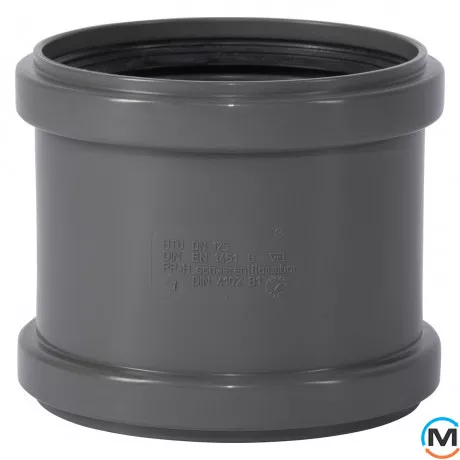 Муфта надвижная 125, Вариант: Надвижная, Вид канализации: Внутренняя, Тип канализации: Простая, Цвет: Темно-серый, Диаметр (мм): 125, Материал: Полипропилен PPR, фото 
