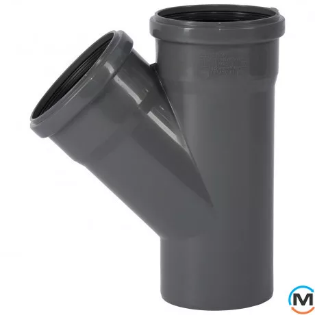 Тройник канализационный Ostendorf HT-Safe 110/110*45˚, Вид канализации: Внутренняя, Тип канализации: Простая, Градус (град.): 45, Модификация: 110/110х45, Цвет: Темно-серый, Диаметр (мм): 100, Материал: Полипропилен PPR, фото 