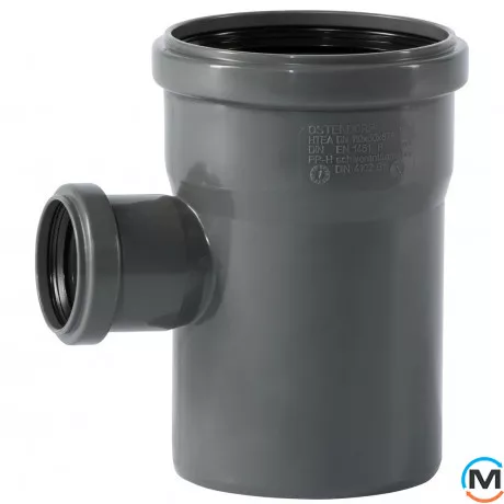 Тройник канализационный Ostendorf HT-Safe 110/50*87˚, Вид канализации: Внутренняя, Тип канализации: Простая, Градус (град.): 90, Модификация: 110/50х87, Цвет: Темно-серый, Диаметр (мм): 100, Материал: Полипропилен PPR, фото 