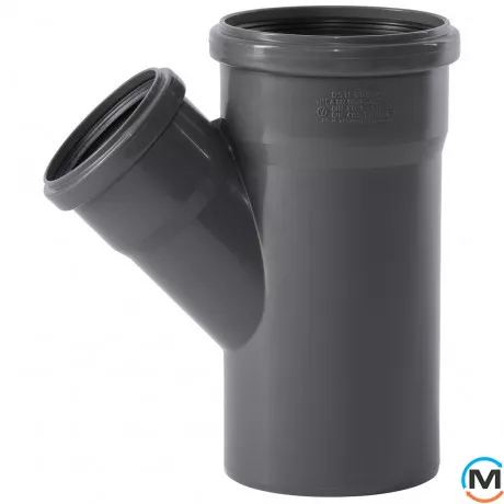 Тройник канализационный Ostendorf HT-Safe 110/75*45˚, Вид канализации: Внутренняя, Тип канализации: Простая, Градус (град.): 45, Модификация: 110/75х45, Цвет: Темно-серый, Диаметр (мм): 100, Материал: Полипропилен PPR, фото 