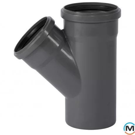 Тройник канализационный Ostendorf HT-Safe 125/110*45˚, Вид канализации: Внутренняя, Тип канализации: Простая, Градус (град.): 45, Модификация: 125/110х45, Цвет: Темно-серый, Диаметр (мм): 125, Материал: Полипропилен PPR, фото 