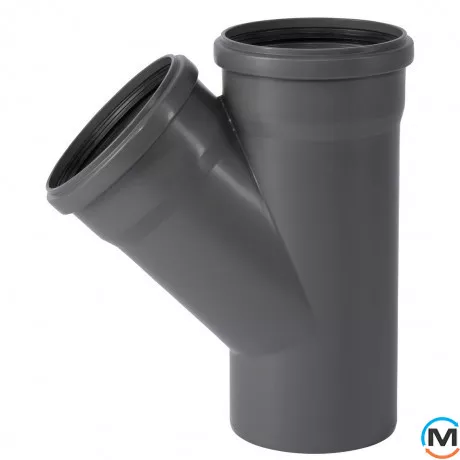Тройник канализационный Ostendorf HT-Safe 160/160*45˚, Вид канализации: Внутренняя, Тип канализации: Простая, Градус (град.): 45, Модификация: 160/160х45, Цвет: Темно-серый, Диаметр (мм): 160, Материал: Полипропилен PPR, фото 