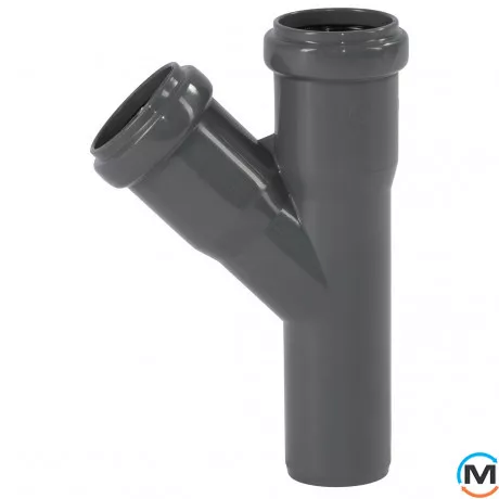 Тройник канализационный Ostendorf HT-Safe 32/32*45˚, Вид канализации: Внутренняя, Тип канализации: Простая, Градус (град.): 45, Модификация: 32/32х45, Цвет: Темно-серый, Диаметр (мм): 32, Материал: Полипропилен PPR, фото 