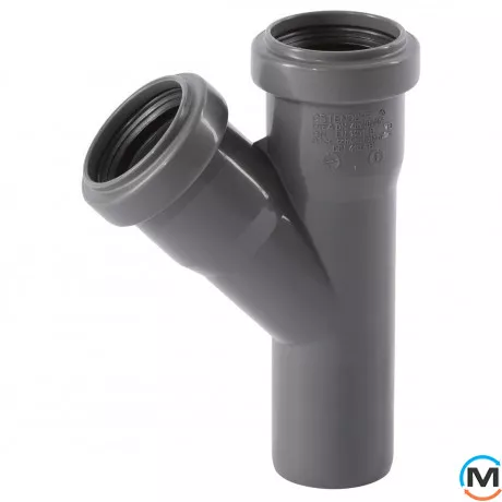 Тройник канализационный Ostendorf HT-Safe 40/40*45˚, Вид канализации: Внутренняя, Тип канализации: Простая, Градус (град.): 45, Модификация: 40/40х45, Цвет: Темно-серый, Диаметр (мм): 40, Материал: Полипропилен PPR, фото 