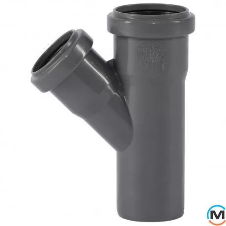 Тройник канализационный Ostendorf HT-Safe 50/40*45˚, Вид канализации: Внутренняя, Тип канализации: Простая, Градус (град.): 45, Модификация: 50/40х45, Цвет: Темно-серый, Диаметр (мм): 50, Материал: Полипропилен PPR, фото 