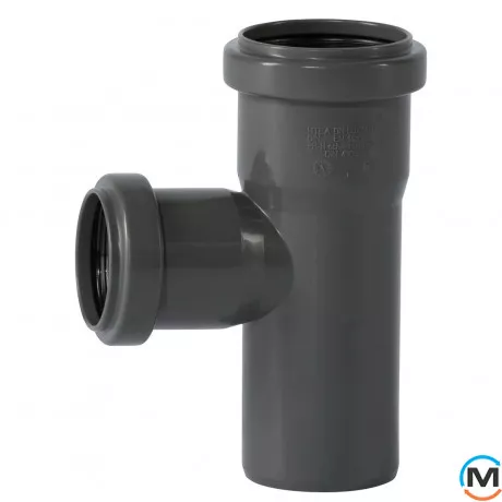 Тройник канализационный Ostendorf HT-Safe 50/40*87˚, Вид канализации: Внутренняя, Тип канализации: Простая, Градус (град.): 90, Модификация: 50/40х87, Цвет: Темно-серый, Диаметр (мм): 50, Материал: Полипропилен PPR, фото 
