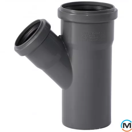Тройник канализационный Ostendorf HT-Safe 75/50*45˚, Вид канализации: Внутренняя, Тип канализации: Простая, Градус (град.): 45, Модификация: 75/50х45, Цвет: Темно-серый, Диаметр (мм): 75, Материал: Полипропилен PPR, фото 
