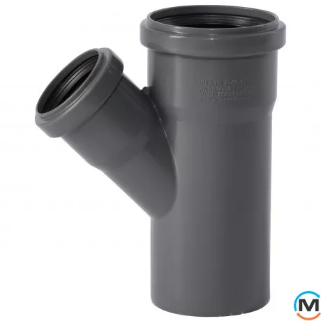 Тройник канализационный Ostendorf HT-Safe 75/50*67˚, Вид канализации: Внутренняя, Тип канализации: Простая, Градус (град.): 67, Модификация: 75/50х67, Цвет: Темно-серый, Диаметр (мм): 75, Материал: Полипропилен PPR, фото 