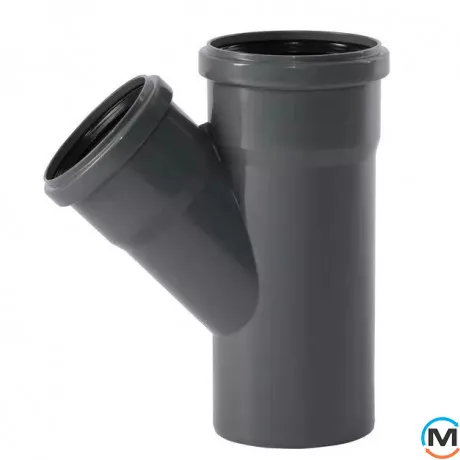 Тройник канализационный Ostendorf HT-Safe 90/75*45˚, Вид канализации: Внутренняя, Тип канализации: Простая, Градус (град.): 45, Модификация: 90/75х45, Цвет: Темно-серый, Диаметр (мм): 90, Материал: Полипропилен PPR, фото 