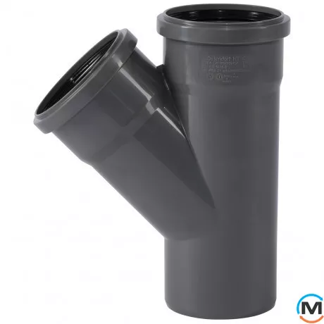 Тройник канализационный Ostendorf HT-Safe 90/90*45˚, Вид канализации: Внутренняя, Тип канализации: Простая, Градус (град.): 45, Модификация: 90/90х45, Цвет: Темно-серый, Диаметр (мм): 90, Материал: Полипропилен PPR, фото 