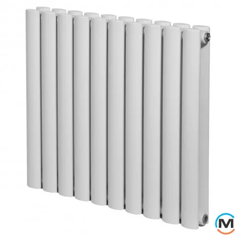 Горизонтальний радіатор дизайнерський ARTTIDESIGN Rimini II G 10/550/590/50 білий матовий, Підключення радіатора: Нижнє, Виконання: Горизонтальний, Колір: Білий, Висота (мм): 550, Кількість секцій: 10, Довжина (мм): 590, Кількість рядів: 2, фото 