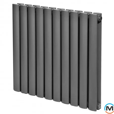 Горизонтальный дизайнерский радиатор ARTTIDESIGN Rimini II G 10/550/590/50 серый матовый, Подключение радиатора: Нижнее, Исполнение: Горизонтальный, Цвет: Серый, Высота (мм): 550, Кол-во секций: 10, Длина (мм): 590, Количество рядов: 2, фото 