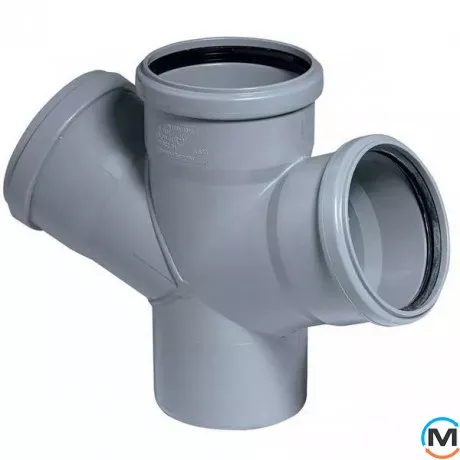 Крестовина канализационная Ostendorf HT-Safe 90/90*67˚, Вариант: 90/90х67, Вид канализации: Внутренняя, Тип канализации: Простая, Градус (град.): 67, Исполнение: Одноплоскостная, Диаметр (мм): 90, Материал: Полипропилен PPR, фото 