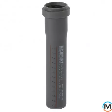 Труба каналізаційна Ostendorf HT-Safe 40*150, Варіант: З розтрубом, Вид каналізації: Внутрішня, Тип каналізації: Проста, Колір: Темно-сірий, Діаметр (мм): 40, Товщина стінки (мм): 1.8, Довжина (мм): 150, Матеріал: Поліпропілен PPR, фото 