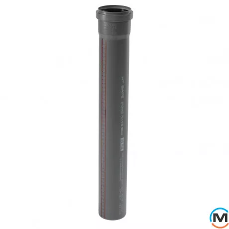 Труба каналізаційна Ostendorf HT-Safe 751000, Варіант: З розтрубом, Вид каналізації: Внутрішня, Тип каналізації: Проста, Колір: Темно-сірий, Діаметр (мм): 75, Товщина стінки (мм): 1.9, Довжина (мм): 1000, Матеріал: Поліпропілен PPR, фото 