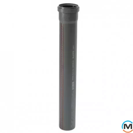 Труба каналізаційна Ostendorf HT-Safe 75*750, Варіант: З розтрубом, Вид каналізації: Внутрішня, Тип каналізації: Проста, Колір: Темно-сірий, Діаметр (мм): 75, Товщина стінки (мм): 1.9, Довжина (мм): 750, Матеріал: Поліпропілен PPR, фото 