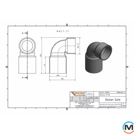 Коліно каналізаційне Ostendorf Skolan db для сифну 58/40, фото , зображення 2