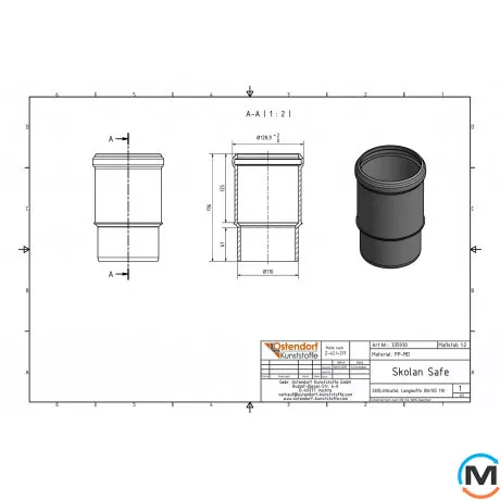 Патрубок компенсаційний Ostendorf Skolan db 110, Вид каналізації: Внутрішня, Тип каналізації: Безшумна, Діаметр (мм): 100, Матеріал: Поліпропілен PPR, фото , зображення 2