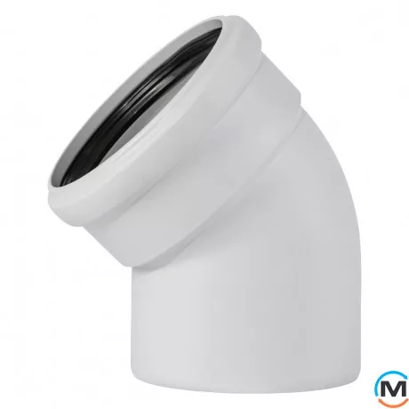 Колено канализационное Ostendorf Skolan db 125х45, Вид канализации: Внутренняя, Тип канализации: Бесшумная, Градус (град.): 45, Цвет: Светло-серый, Диаметр (мм): 125, Материал: Полипропилен PPR, фото 