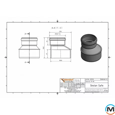 Редукція каналізаційна Ostendorf Skolan db 150/110, Варіант: Звичайна, Вид каналізації: Внутрішня, Тип каналізації: Безшумна, Модифікація: 150/100, Виконання: Для Skolan db, Колір: Світло сірий, Діаметр (мм): 150, Матеріал: Поліпропілен PPR, фото , зображення 2