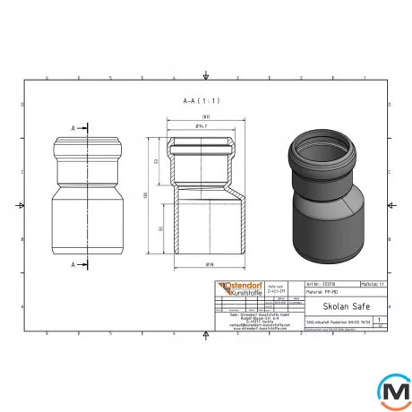 Редукция канализационная Ostendorf Skolan db 75/58, Вариант: Обычная, Вид канализации: Внутренняя, Тип канализации: Бесшумная, Модификация: 75/50, Исполнение: Для Skolan db, Цвет: Светло-серый, Диаметр (мм): 75, Материал: Полипропилен PPR, фото , изображение 2