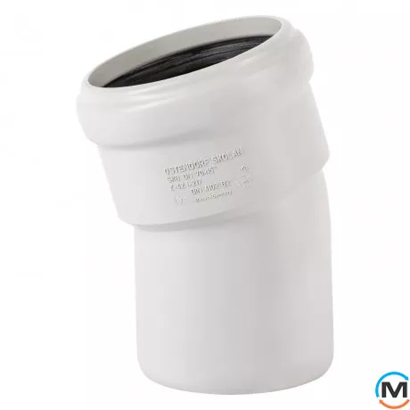 Колено канализационное Ostendorf Skolan db 75х15, Вид канализации: Внутренняя, Тип канализации: Бесшумная, Градус (град.): 15, Цвет: Светло-серый, Диаметр (мм): 75, Материал: Полипропилен PPR, фото 