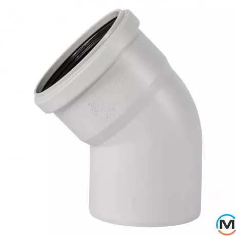 Колено канализационное Ostendorf Skolan db 90х45, Вид канализации: Внутренняя, Тип канализации: Бесшумная, Градус (град.): 45, Цвет: Светло-серый, Диаметр (мм): 90, Материал: Полипропилен PPR, фото 