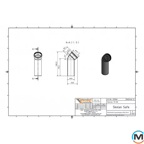 Колено канализационное Ostendorf Skolan db компенсационное 110х45, фото , изображение 2