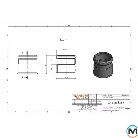 Муфта канализационная Ostendorf Skolan db Надвижная 110, Вариант: Надвижная, Вид канализации: Внутренняя, Тип канализации: Бесшумная, Цвет: Светло-серый, Диаметр (мм): 100, Материал: Полипропилен PPR, фото , изображение 2
