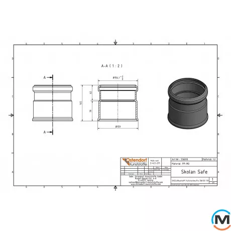 Муфта канализационная Ostendorf Skolan db Надвижная 125, Вариант: Надвижная, Вид канализации: Внутренняя, Тип канализации: Бесшумная, Цвет: Светло-серый, Диаметр (мм): 125, Материал: Полипропилен PPR, фото , изображение 2