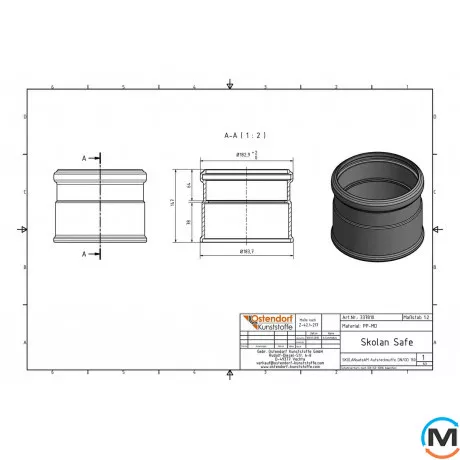 Муфта канализационная Ostendorf Skolan db Надвижная 150, Вариант: Надвижная, Вид канализации: Внутренняя, Тип канализации: Бесшумная, Цвет: Светло-серый, Диаметр (мм): 150, Материал: Полипропилен PPR, фото 