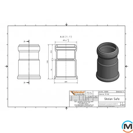 Муфта канализационная Ostendorf Skolan db Надвижная 58, Вариант: Надвижная, Вид канализации: Внутренняя, Тип канализации: Бесшумная, Цвет: Светло-серый, Диаметр (мм): 50, Материал: Полипропилен PPR, фото , изображение 2