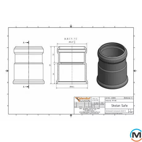 Муфта канализационная Ostendorf Skolan db Надвижная 75, Вариант: Надвижная, Вид канализации: Внутренняя, Тип канализации: Бесшумная, Цвет: Светло-серый, Диаметр (мм): 75, Материал: Полипропилен PPR, фото , изображение 2