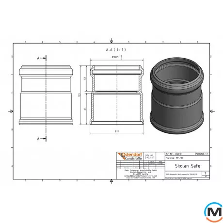 Муфта канализационная Ostendorf Skolan db Надвижная 90, Вариант: Надвижная, Вид канализации: Внутренняя, Тип канализации: Бесшумная, Цвет: Темно-серый, Диаметр (мм): 90, Материал: Полипропилен PPR, фото , изображение 2