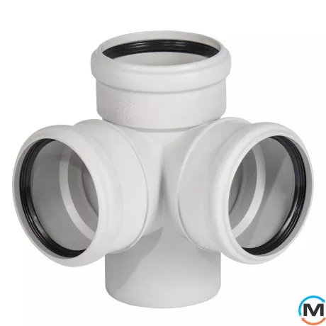 Крестовина Ostendorf Skolan db 2-х плоскостная 110/110х87, Вариант: 100/100х87, Вид канализации: Внутренняя, Тип канализации: Бесшумная, Градус (град.): 90, Исполнение: Двухплоскостная, Диаметр (мм): 100, Материал: Полипропилен PPR, фото 