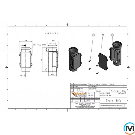 Ревізія каналізаційна Ostendorf Skolan db 125, Вид каналізації: Внутрішня, Тип каналізації: Безшумна, Діаметр (мм): 125, Матеріал: Поліпропілен PPR, фото , зображення 2