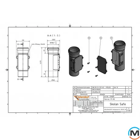 Ревізія каналізаційна Ostendorf Skolan db 150, Вид каналізації: Внутрішня, Тип каналізації: Безшумна, Діаметр (мм): 150, Матеріал: Поліпропілен PPR, фото , зображення 2