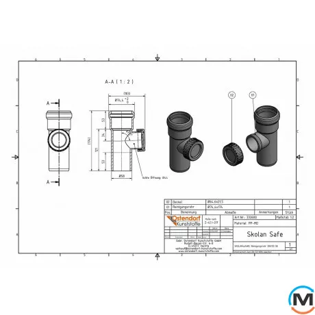 Ревизия канализационная Ostendorf Skolan db 58, Вид канализации: Внутренняя, Тип канализации: Бесшумная, Диаметр (мм): 50, Материал: Полипропилен PPR, фото , изображение 2